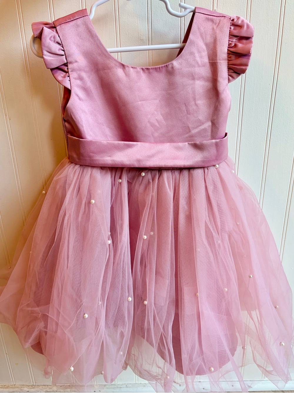 NWT Girls Dusty Pink Tulle Party Dress with Pearl Accents and Bow Size